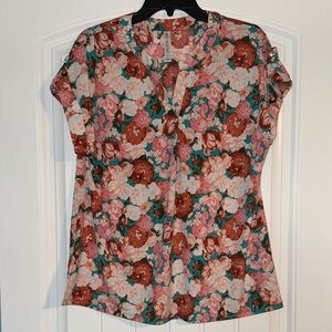 Floral Print Blouse with Pink and Brown Hues